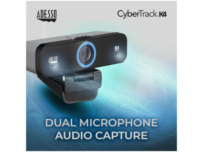 Cámara web Adesso 4K Ultra HD con audio y vídeo con campo de visión ajustable integrado