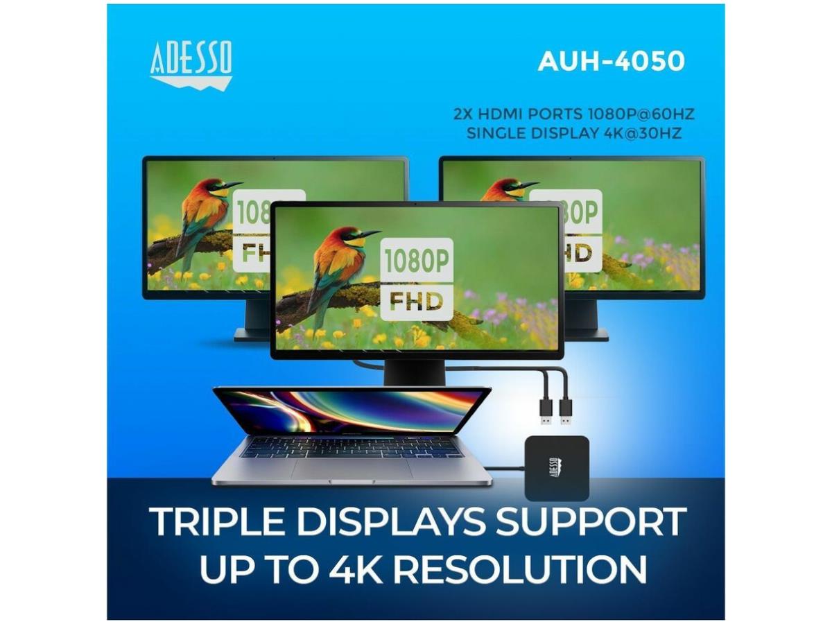 Adesso Technology 11-In-1 Usb-C Multiport Docking Station Supports