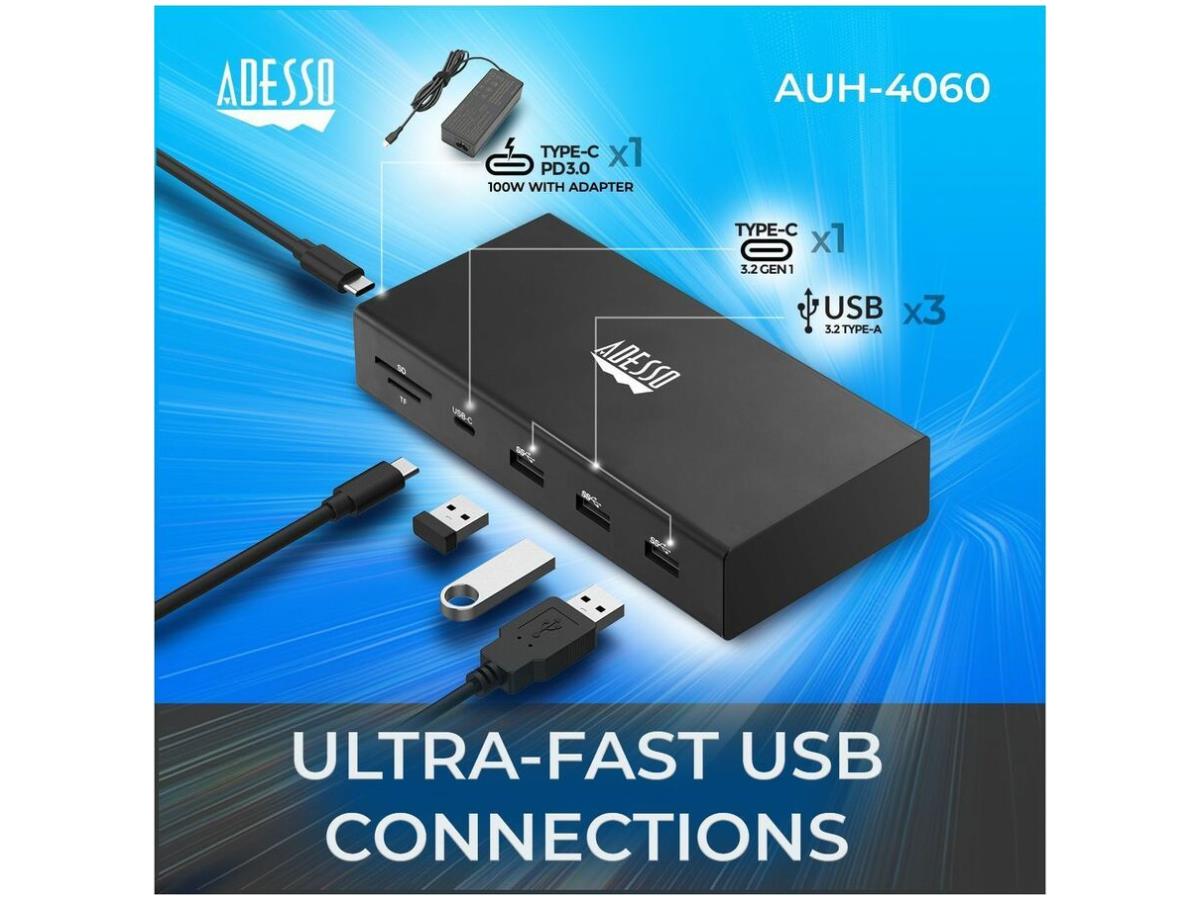 Adesso Technology 12 In-1 Usb-C Multiport Docking Station Supports