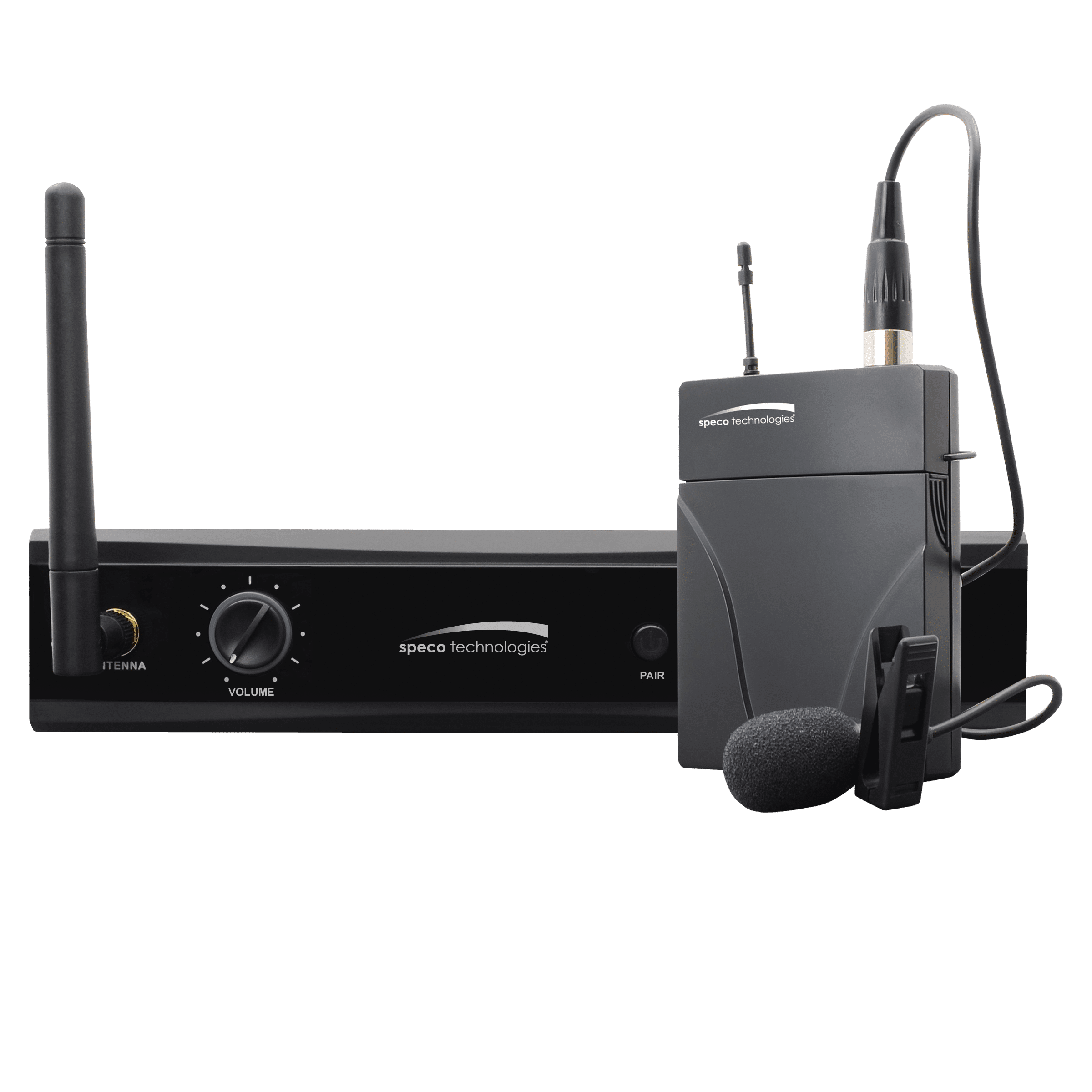 Speco 2.4GHz Wireless Microphone Kit - Receiver, Bodypack Transmitter, Lapel Mic (SPE-M24GLK)