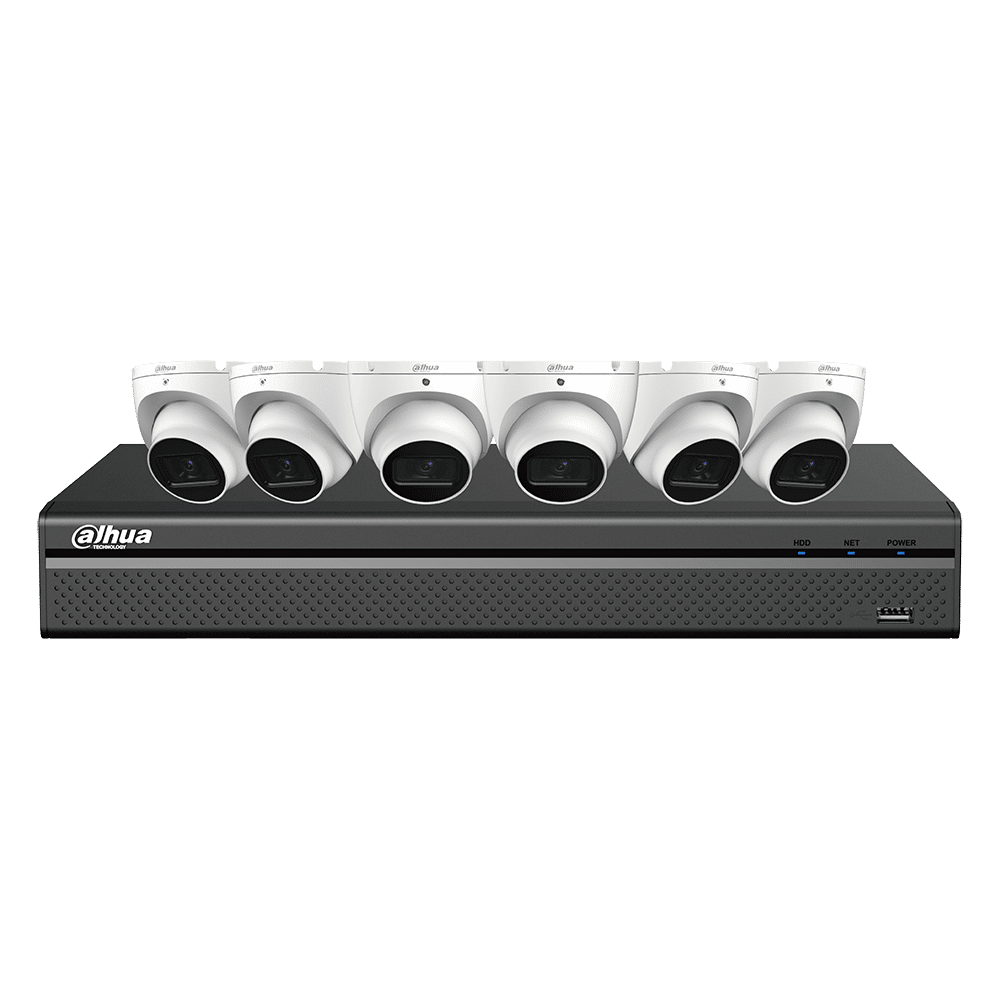 Kit IP Dahua E-VU con NVR de 8 canales y 4 TB, 6 cámaras de torreta de 8 MP (N488L64A)
