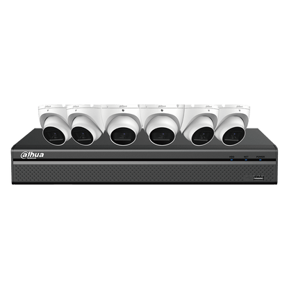 Kit IP Dahua E-VU con NVR de 8 canales y 4 TB, 6 cámaras de torreta de 8 MP (N488L64A)