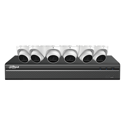 Kit Dahua E-VU IP 8 canaux NVR 4 To, 6 caméras tourelle 8 MP (N488L64A)
