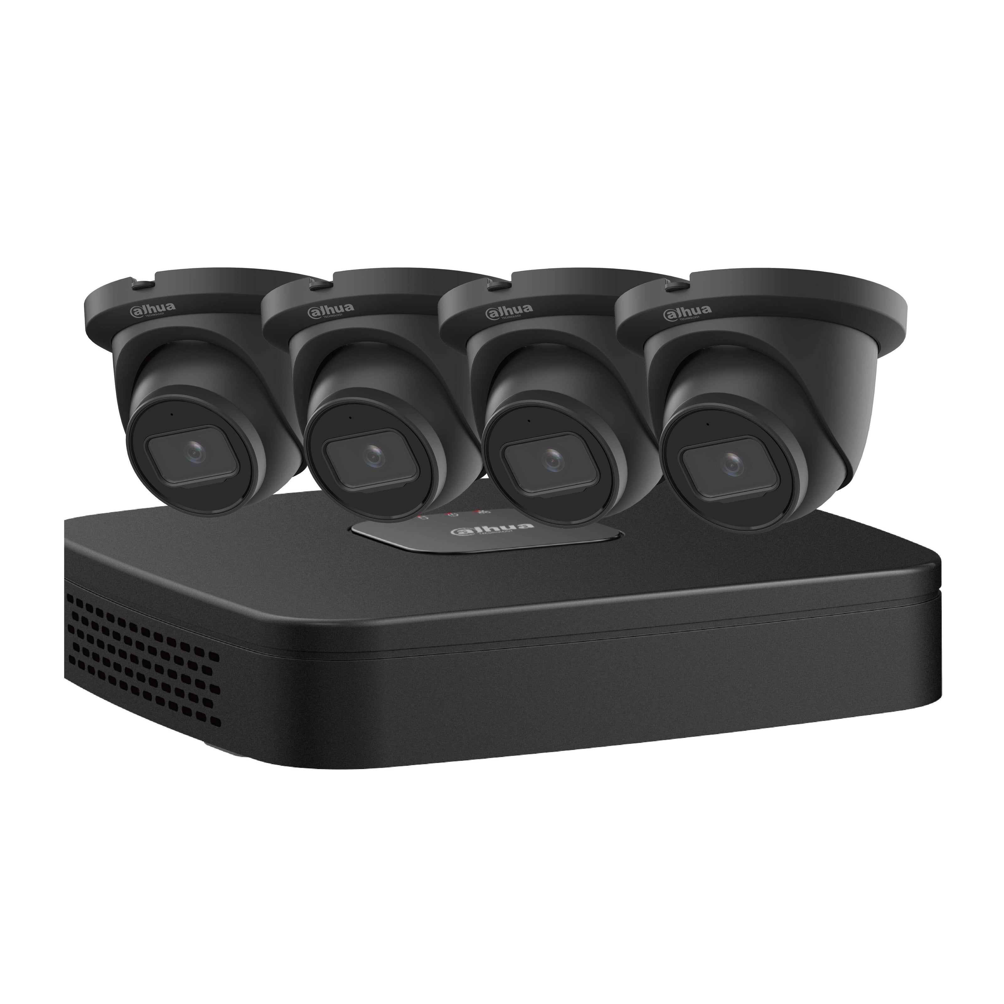 Kit IP Dahua NVR de 4 canales y 2 TB, 4 cámaras Starlight Mini Black Eyeball de 4 MP (NB444E42B)