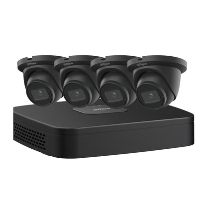 Kit IP Dahua NVR de 4 canales y 2 TB, 4 cámaras Starlight Mini Black Eyeball de 4 MP (NB444E42B)