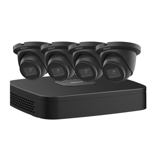Kit IP Dahua NVR de 4 canales y 2 TB, 4 cámaras Starlight Mini Black Eyeball de 4 MP (NB444E42B)
