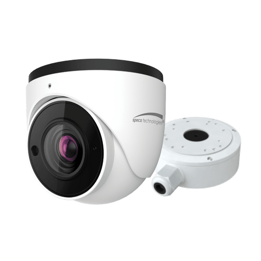 Speco 4MP H.265 AI IP Turret Camera,IR, 2.8-12mm Motorized lens, Junc Box, White (SPE-O4T7M)