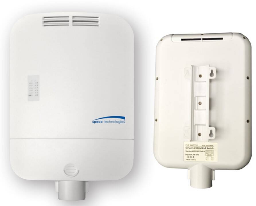 Speco Outdoor PoE Switch, IP65 Enclosure, 8 Ports PoE + 1 Uplink, PS incl (SPE-P8S9O)