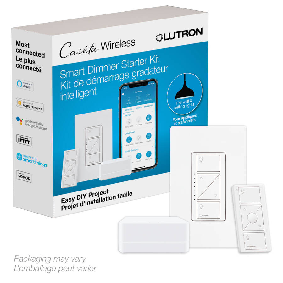 Lutron Caseta Wireless Kit In-Wall Dimmer, Smart Bridge, Pico Remote Control (P-BDG-PKG1W-C)