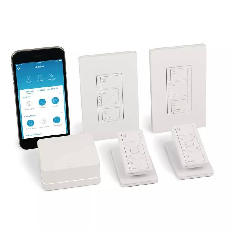 Lutron Caseta Wireless Kit 2 In-Wall Dimmers, 2 Pico Remotes, Smart Bridge (P-BDG-PKG2W-C)