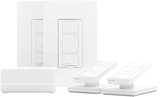 Lutron Caseta Wireless Kit 2 In-Wall Dimmers, 2 Pico Remotes, Smart Bridge (P-BDG-PKG2W-C)