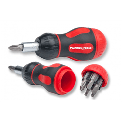 Platinum Tools 8-in-1 Ratcheted Stubby Screwdriver. Clamshell (PLA-19120C)