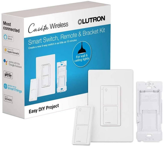 Lutron Caseta Wireless 3-Way Switch Kit with Pico Remote, Wallplate Adapter (P-PKG1WS-WH-C)