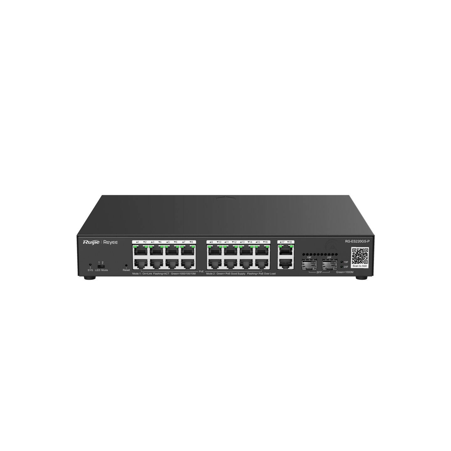 Reyee 18 Port Extended PoE+ Gigabit Cloud Managed Smart Switch (16 PoE+) (RG-ES220GS-P)