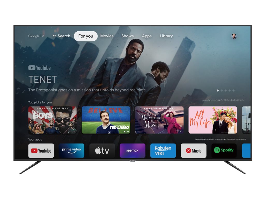 Téléviseur Skyworth 75 pouces avec Google Assistant, écran UHD sans cadre