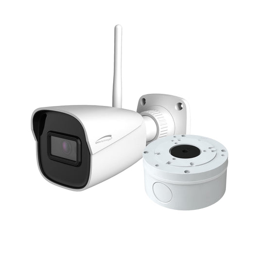 Caméra Bullet sans fil Speco 4MP Wi-Fi 2,4 GHz avec IR, JBox, blanche, NDAA (SPE-O4VBW2)