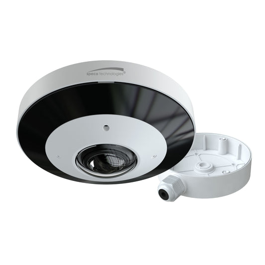 Caméra mini-dôme Speco 6 MP H.265 IP 360° Fish Eye 360/180° avec JBox, blanche (SPE-O6MDP4)