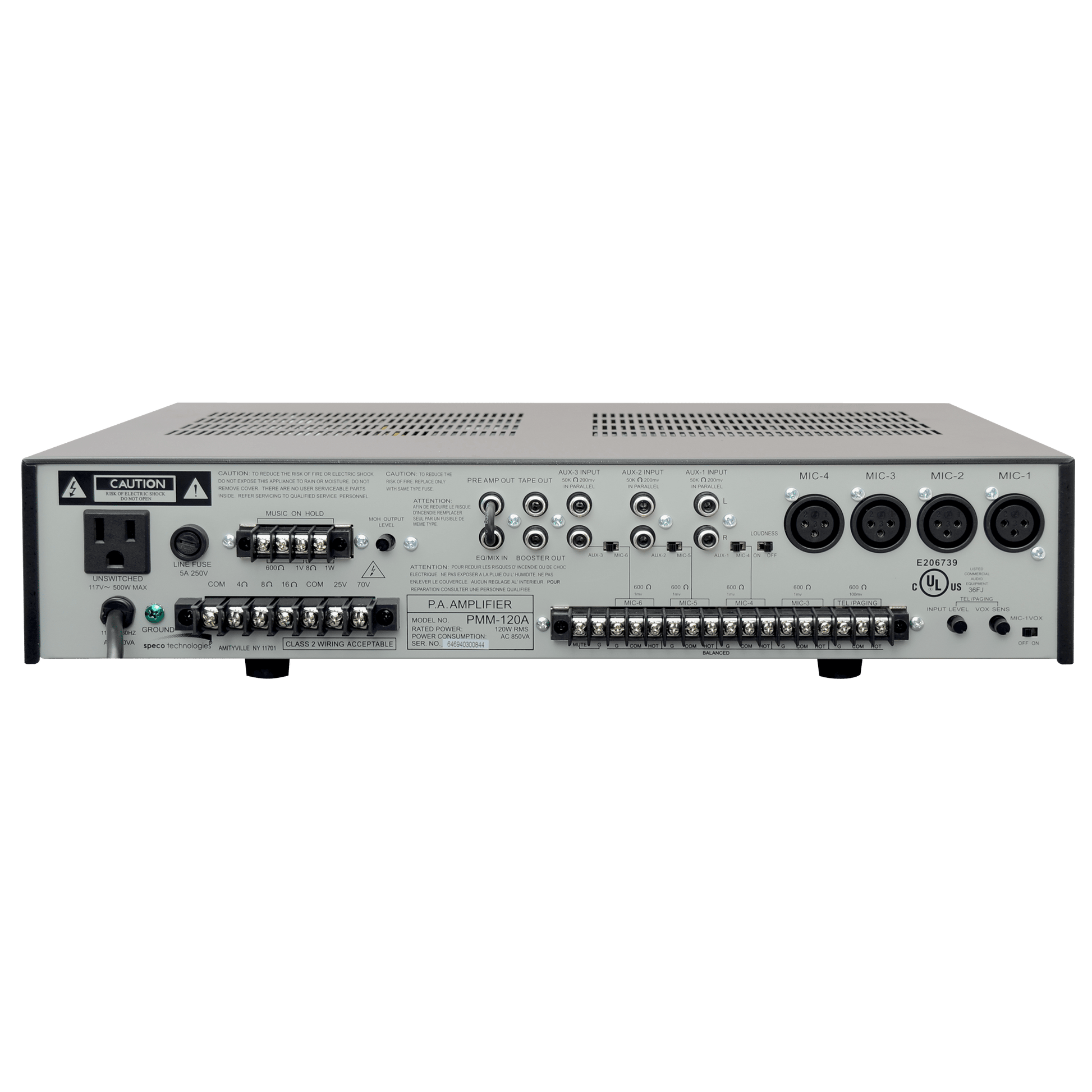 Speco 120W PA Mixer Power Amplifier with 6 Inputs (SPE-PMM120A)