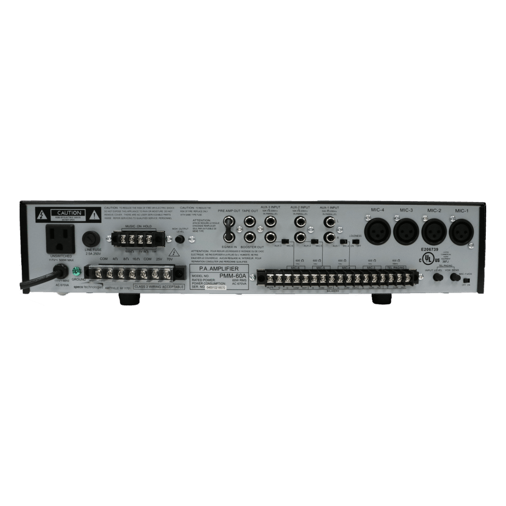 Speco 60W PA Mixer Power Amplifier with 6 Inputs (SPE-PMM60A)