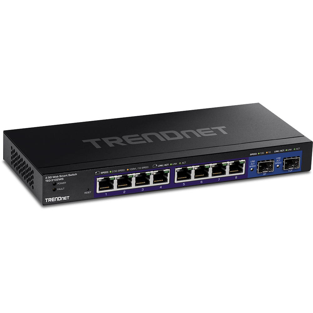 TRENDnet 10 Port Multi Gig 2.5G Web Smart Switch, 8 x 2.5G Ports, 2 SFP+ Slots (TEG-3102WS)