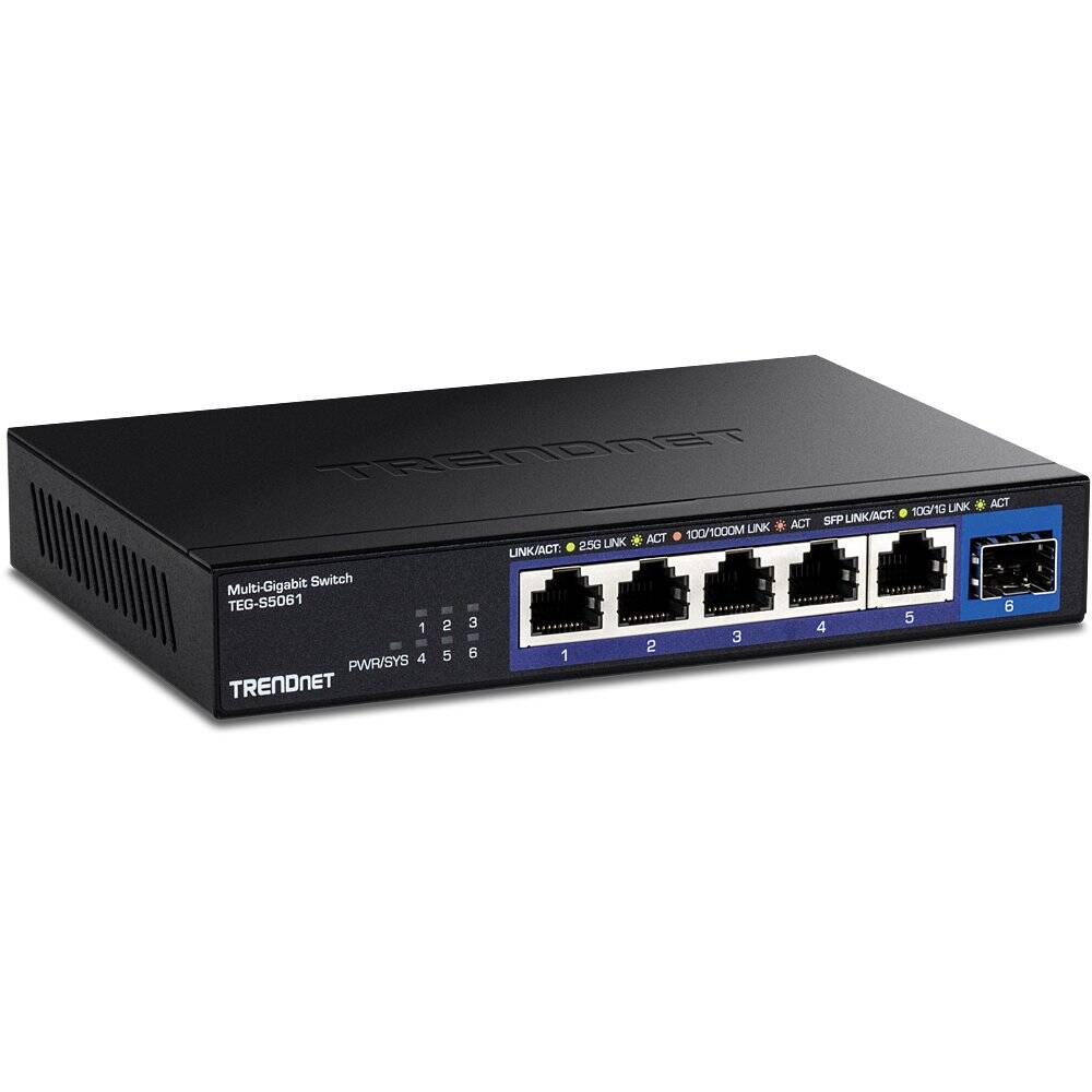 TRENDnet 6-Port 2.5G Unmanaged Switch with 10G SFP+ Port, 5 x 2.5G, 1 x 10G SFP+ (TEG-S5061)