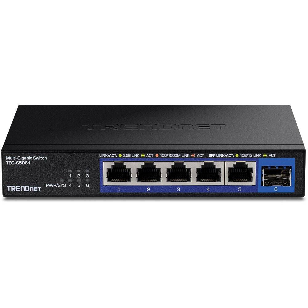 TRENDnet 6-Port 2.5G Unmanaged Switch with 10G SFP+ Port, 5 x 2.5G, 1 x 10G SFP+ (TEG-S5061)