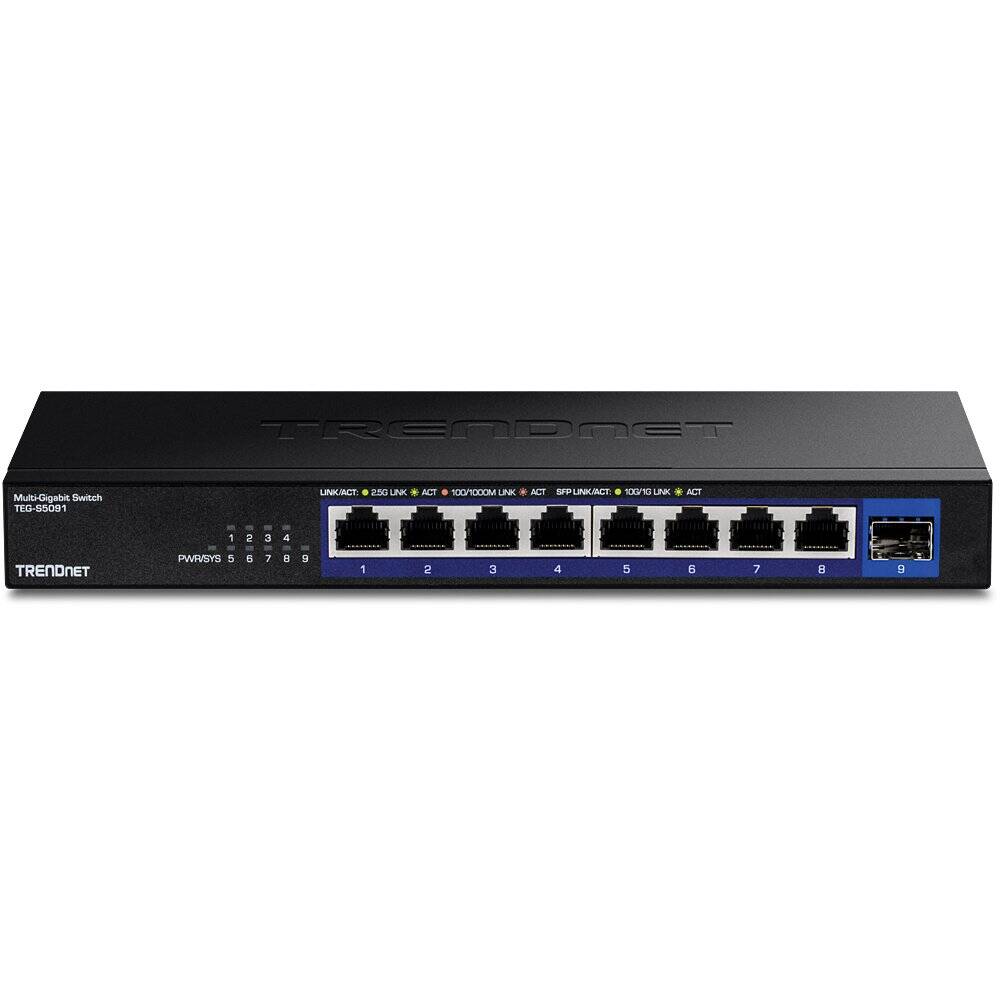 TRENDnet 9-Port 2.5G Unmanaged Switch with 10G SFP+ Port, 8 x 2.5G, 1 x 10G SFP+ (TEG-S5091)