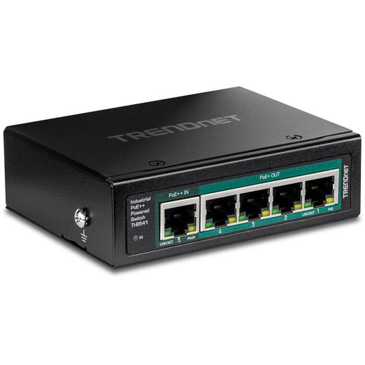 TRENDnet 5-Port Industrial Gigabit PoE++ Powered DIN-Rail Switch, 4 PoE+ Ports (TI-B541)