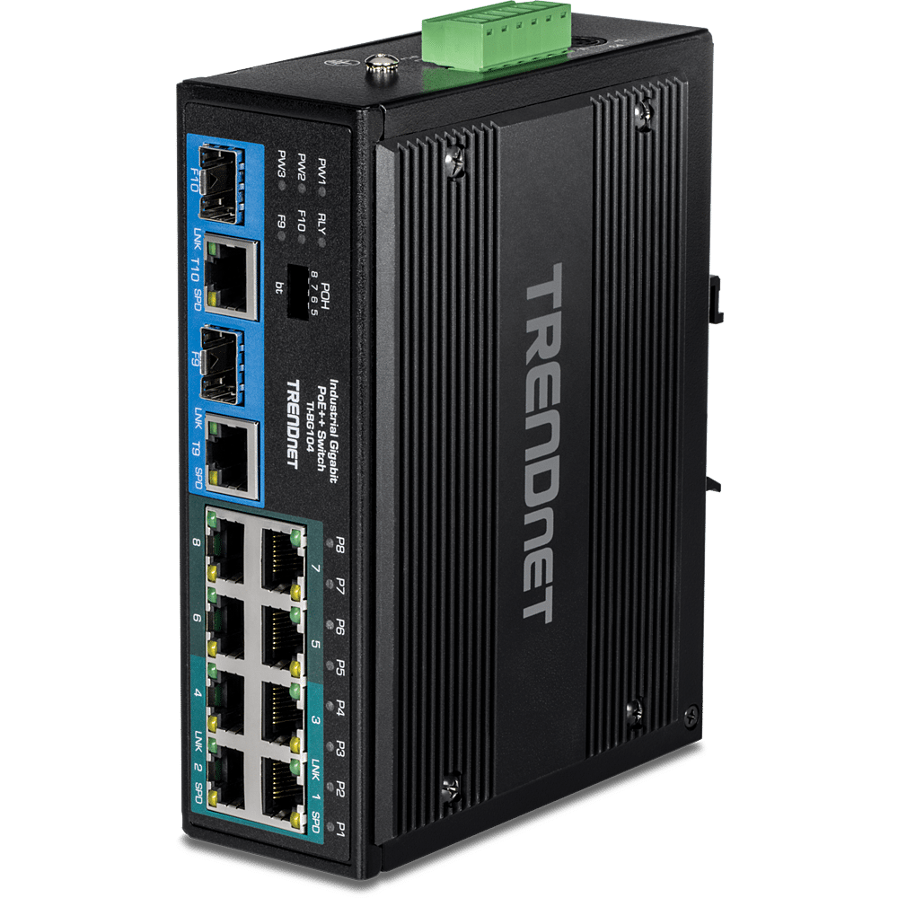 TRENDnet 10 Port Industrial Gigabit PoE++ DIN-Rail Switch (TI-BG104)