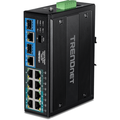 TRENDnet 10 Port Industrial Gigabit PoE++ DIN-Rail Switch (TI-BG104)