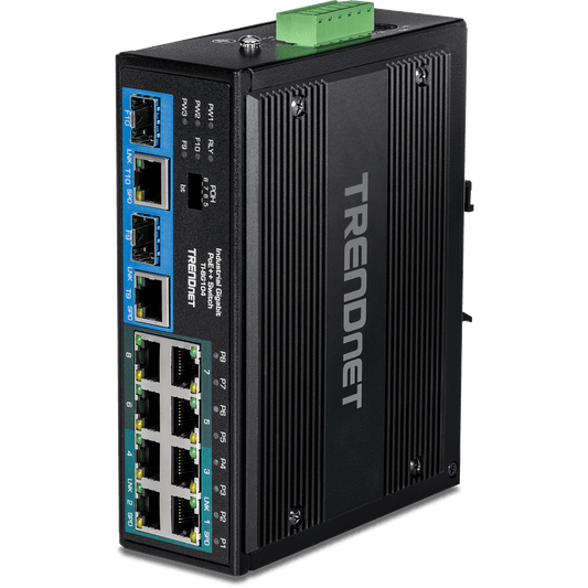 TRENDnet 10 Port Industrial Gigabit PoE++ DIN-Rail Switch (TI-BG104)