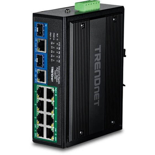 TRENDnet 9 Port Industrial 2.5G DIN-Rail PoE++ Switch with 10G SFP+ Port (TI-BG5091B)