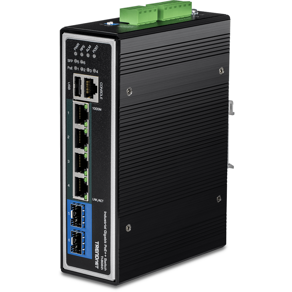 TRENDnet 6 Port Industrial Gigabit L2+ Managed PoE++ DIN-Rail Switch (TI-BG62I)