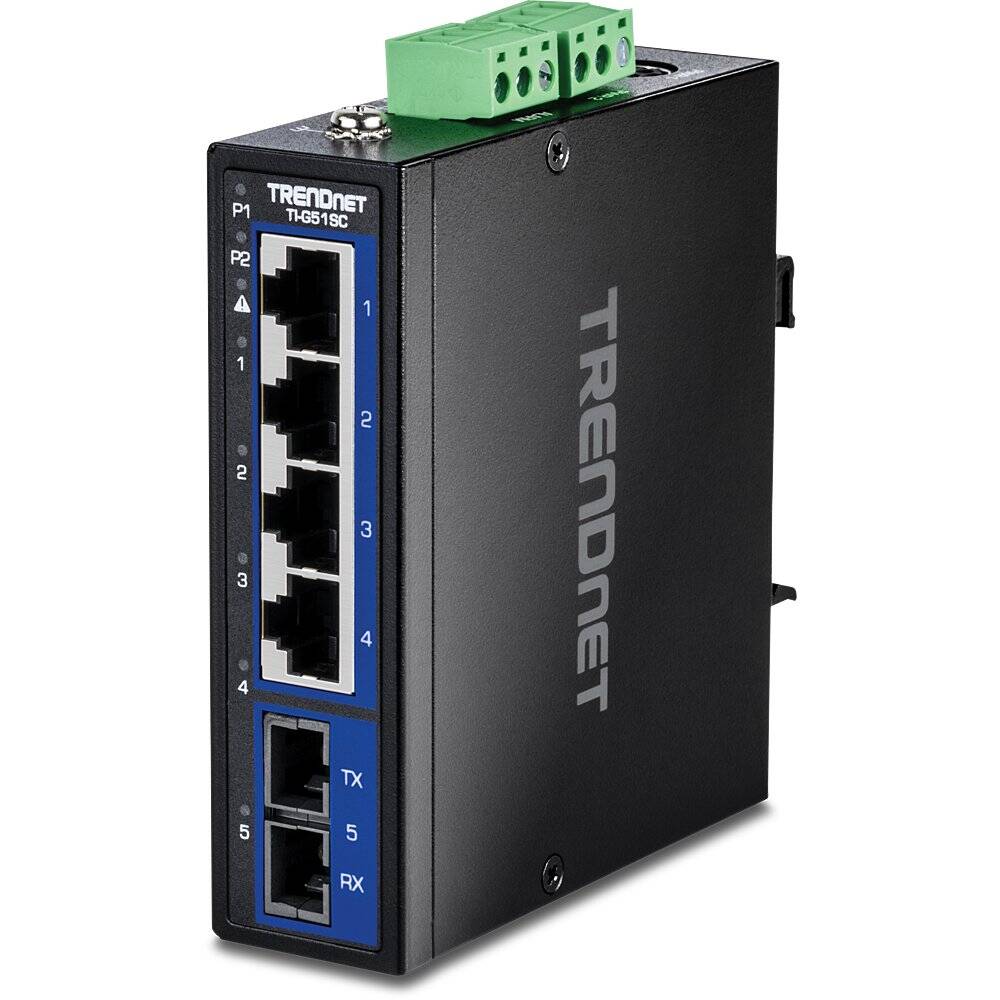 TRENDnet 5-Port Hardened Industrial Gigabit DIN-Rail Switch, 4 Gig, 1 Gig SC (TI-G51SC)