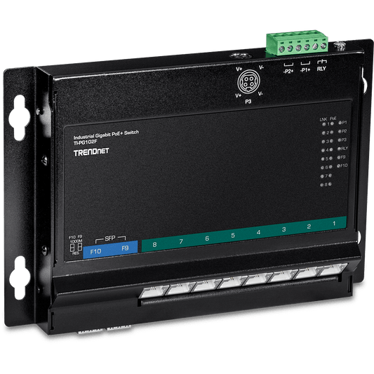 TRENDnet 10-Port Industrial Gigabit PoE+ Wall-Mount Front Access Switch (TI-PG102F)