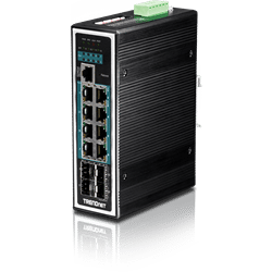 TRENDnet 12 Port Hardened Industrial Gigabit PoE+ LYR 2+ Managed DIN Rail Switch (TI-PG1284I)