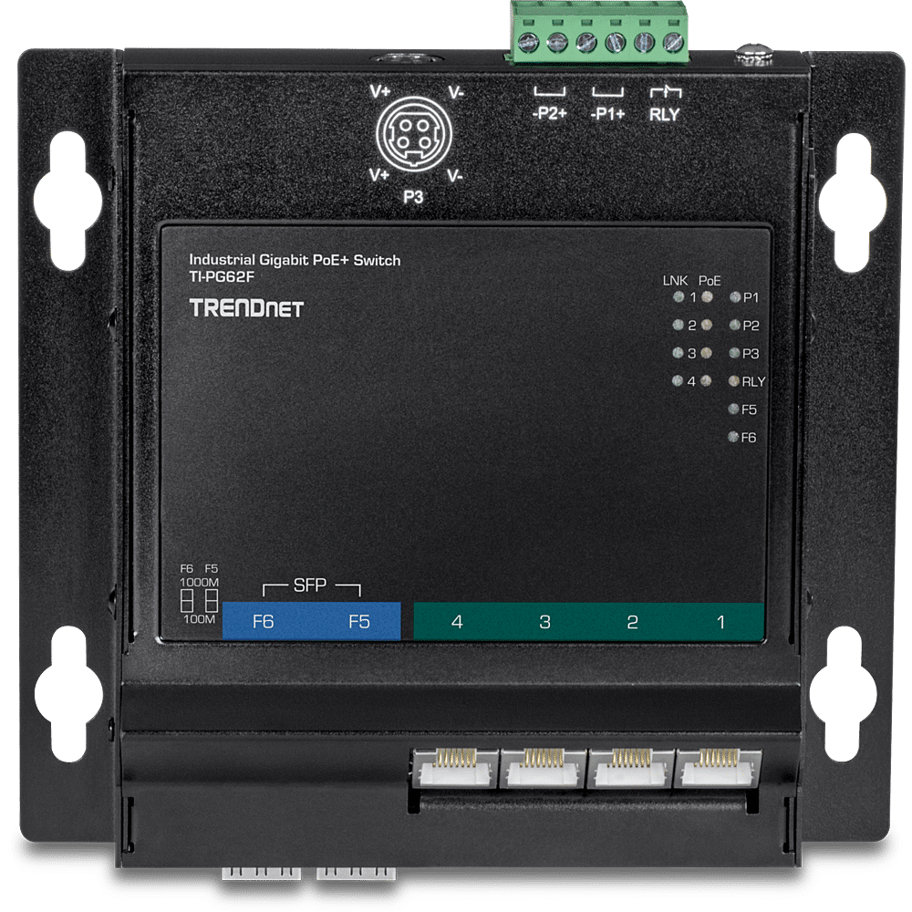 TRENDnet 6-Port Industrial Gigabit PoE+ Wall-Mounted Front Access Switch (TI-PG62F)