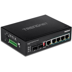 TRENDnet 6 Port hardened Industrial Gigabit PoE+ Switch,5 Gig, 1 sh/1 ded SFP (TI-PG62)