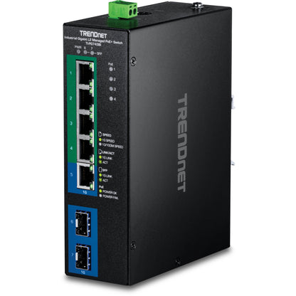 Commutateur industriel TRENDNet Gigabit L2 PoE+ 7 ports sur rail DIN, 24-57 V (TI-PG743BI)