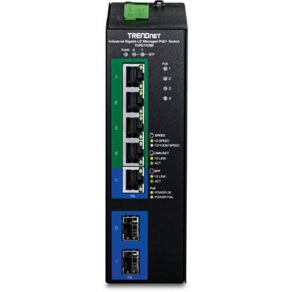 TRENDNet 7-Port Industrial Gigabit L2 Managed PoE+ DIN-Rail Switch 24 - 57V (TI-PG743BI)