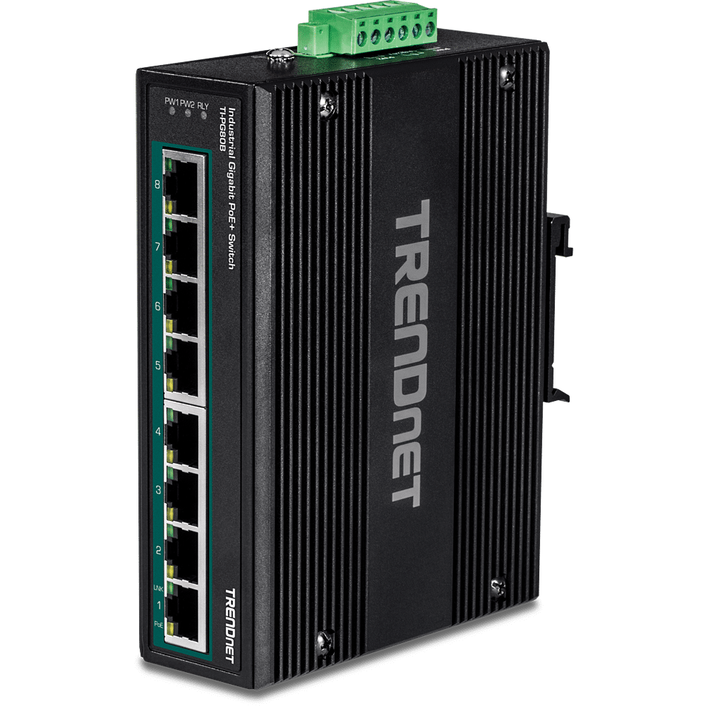 TRENDnet 8 Port Industrial Gigabit PoE+ DIN Rail Switch (24 - 56V) (TI-PG80B)