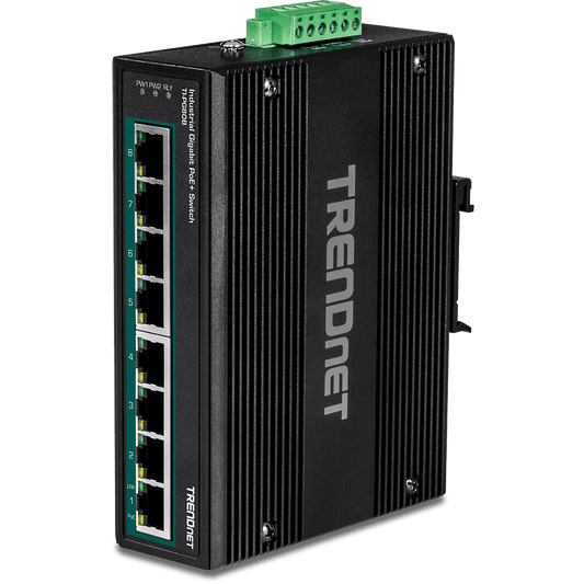 TRENDnet 8 Port Industrial Gigabit PoE+ DIN Rail Switch (24 - 56V) (TI-PG80B)