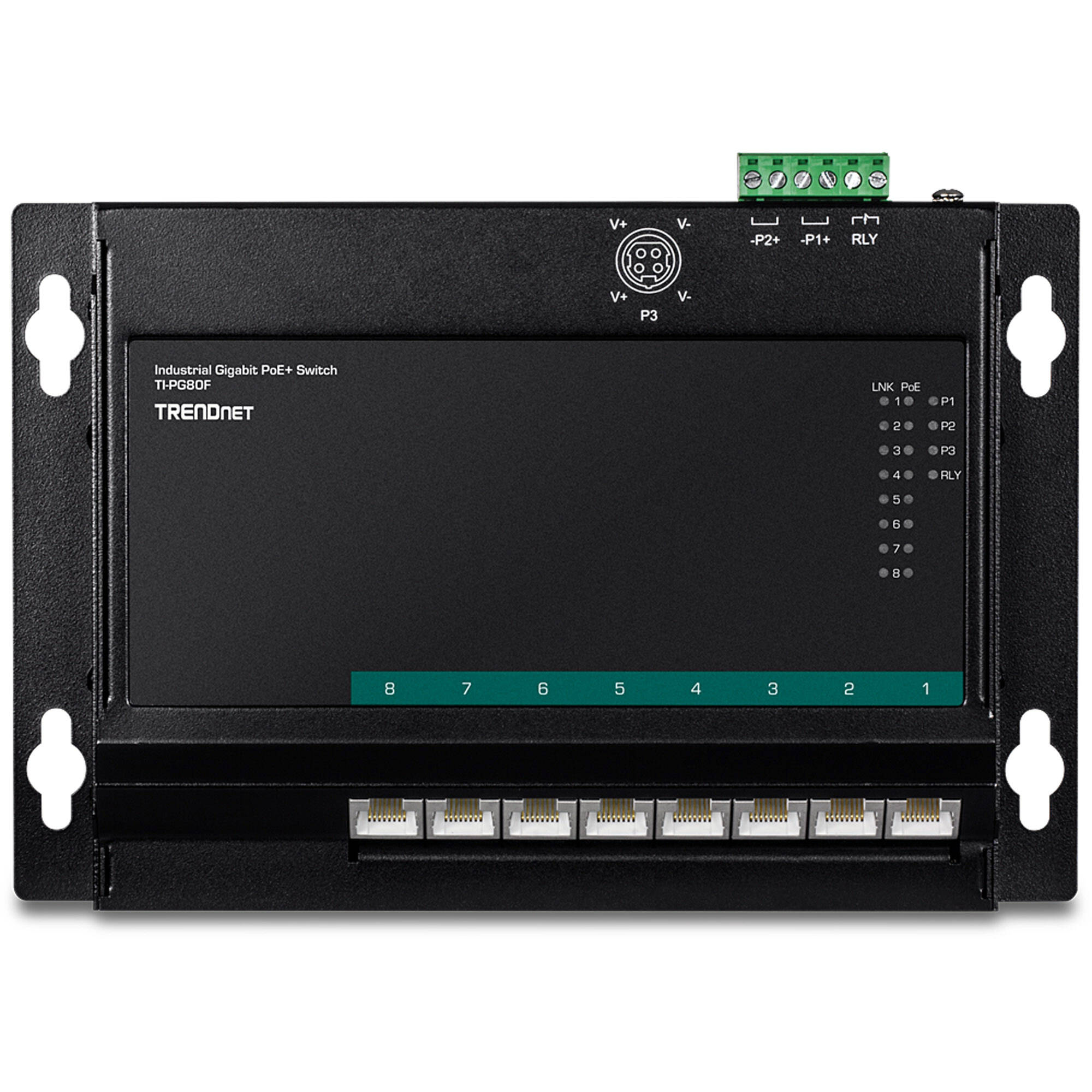 TRENDnet 8 Port Industrial Gigabit PoE+ Wall-Mount Front Access Switch (TI-PG80F)