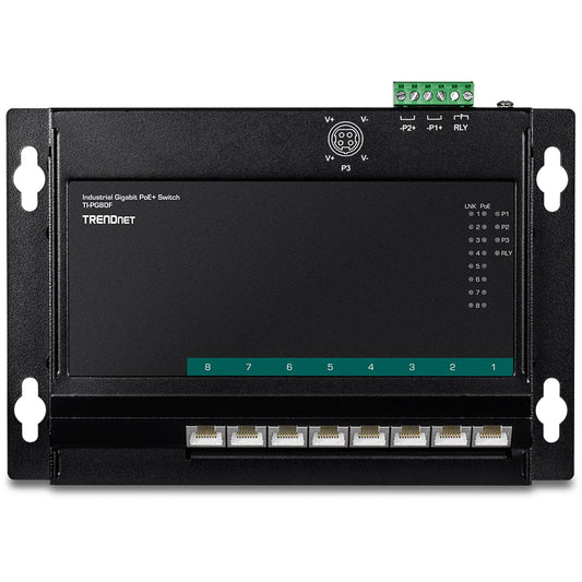 TRENDnet 8 Port Industrial Gigabit PoE+ Wall-Mount Front Access Switch (TI-PG80F)