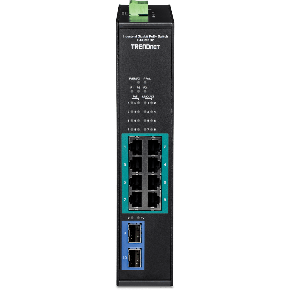 TRENDnet 10 Port Industrial Gigabit PoE+ DIN-Rail Switch -20° to -65°C (TI-PGM102)
