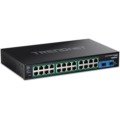 Conmutador industrial Gigabit PoE+ reforzado de 26 puertos TRENDnet, 24 Gigabit PoE+, 2 Gigabit SFP (TI-RP262)