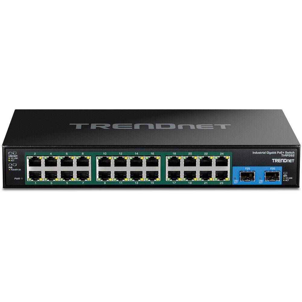 TRENDnet 26-Port Hardened Industrial Gigabit PoE+ Switch, 24 Gig PoE+, 2 Gig SFP (TI-RP262)