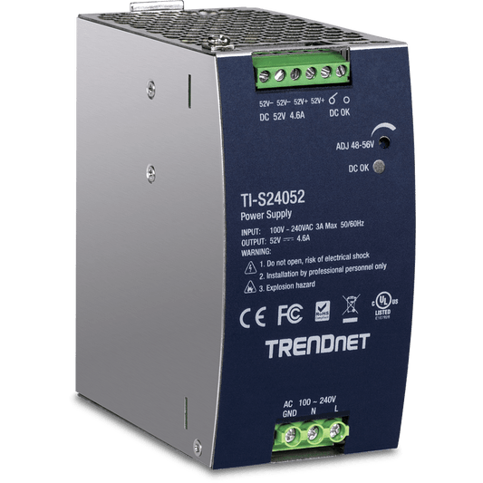 Fuente de alimentación TRENDnet de 240 W, 52 V CC, 4,61 A CA a CC para carril DIN con función PFC (TI-S24052)