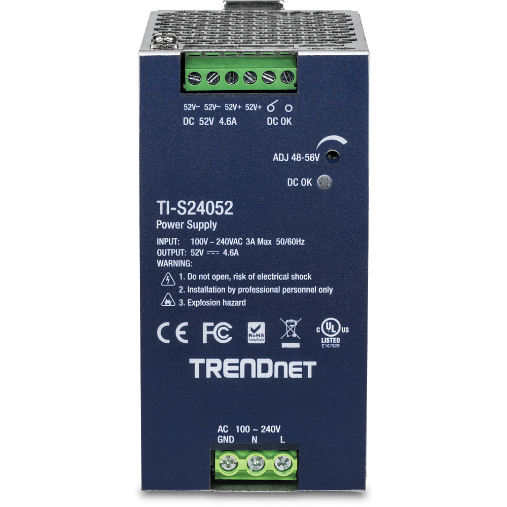 TRENDnet 240W, 52V DC, 4.61A AC to DC DIN-Rail Power Supply with PFC Function (TI-S24052)