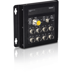 Conmutador ferroviario industrial TRENDnet EN50155 M12 Gigabit PoE+ de 8 puertos (TI-TPG80)